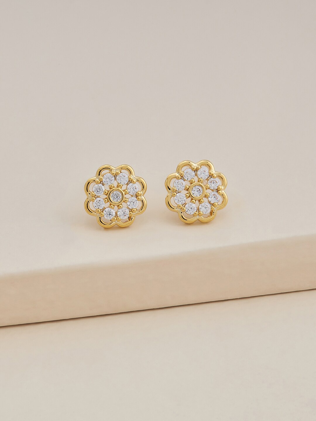 

Kushal's Fashion Jewellery Gold-Plated Cubic Zirconia Floral Studs Earrings, White