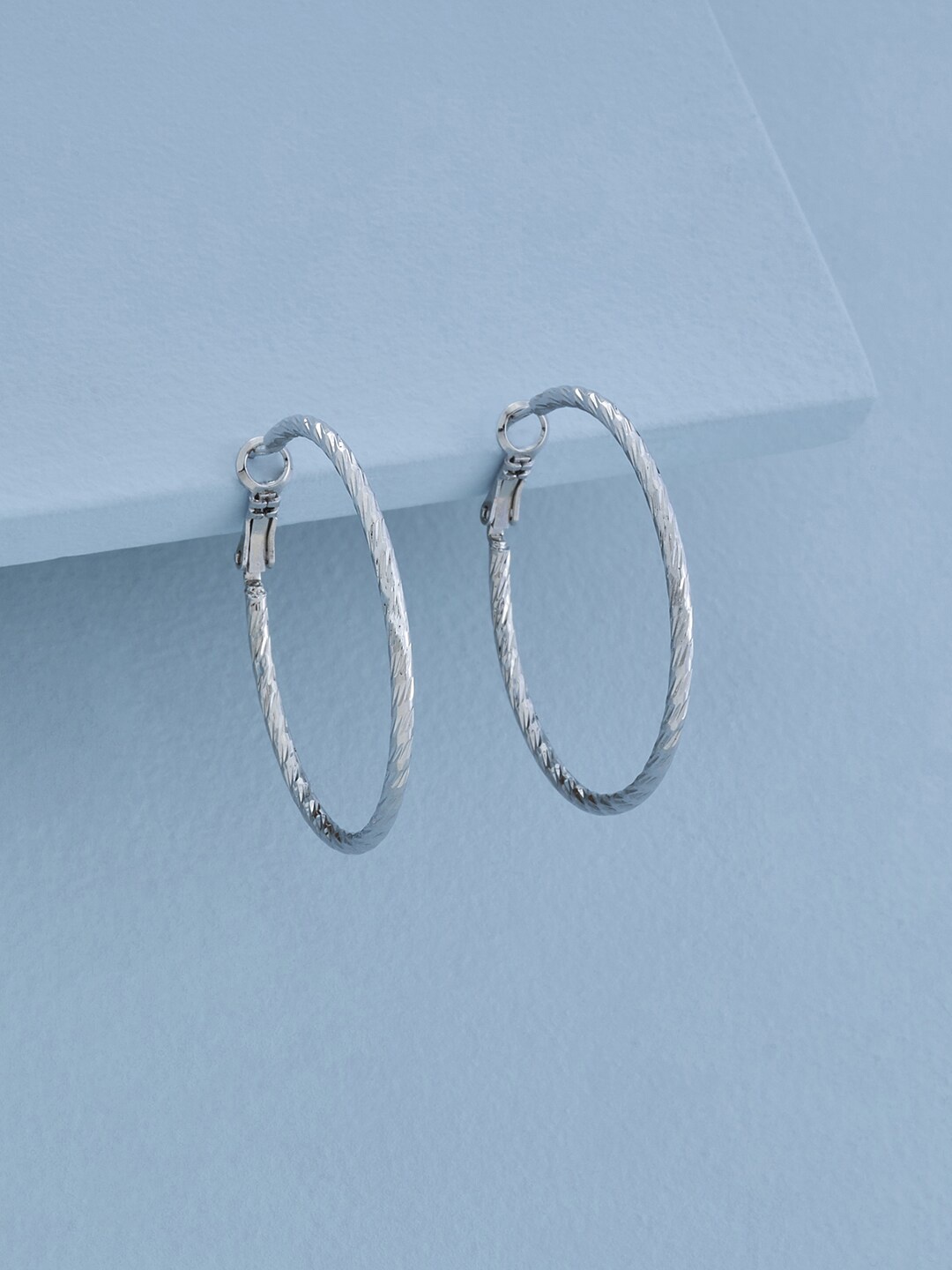 

Kushal's Fashion Jewellery Rhodium-Plated Circular Hoop Earrings, Silver