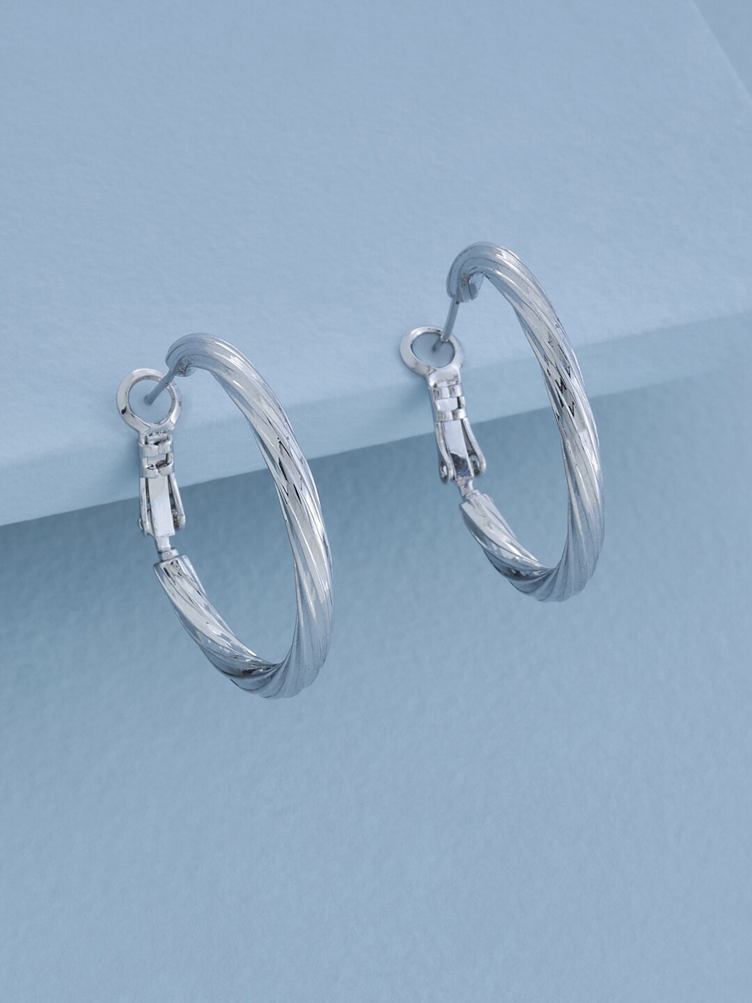 

Kushal's Fashion Jewellery Rhodium-Plated Circular Hoop Earrings, Silver