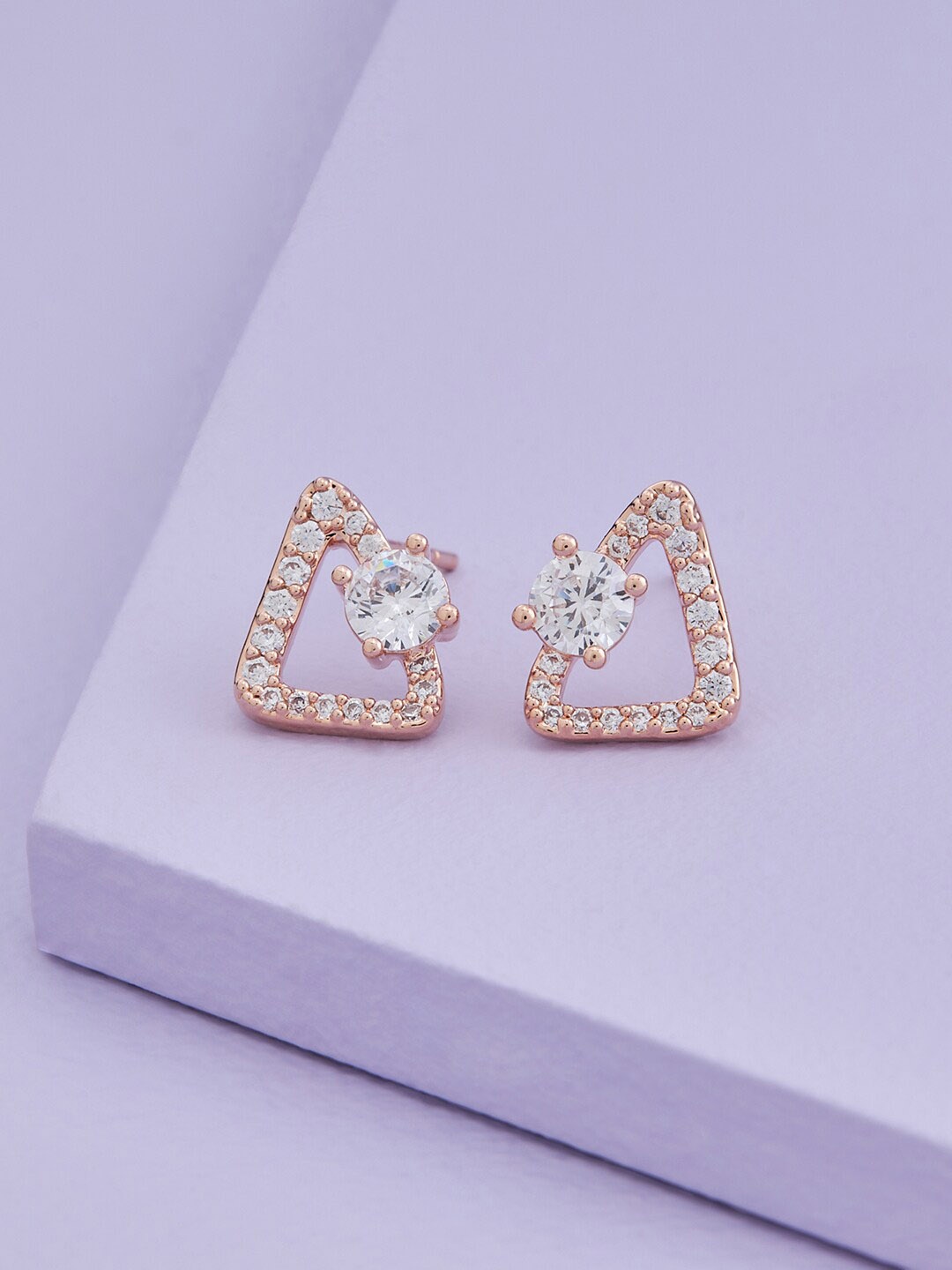 

Kushal's Fashion Jewellery Rose-Gold Plated Geometric Studs Earrings, White