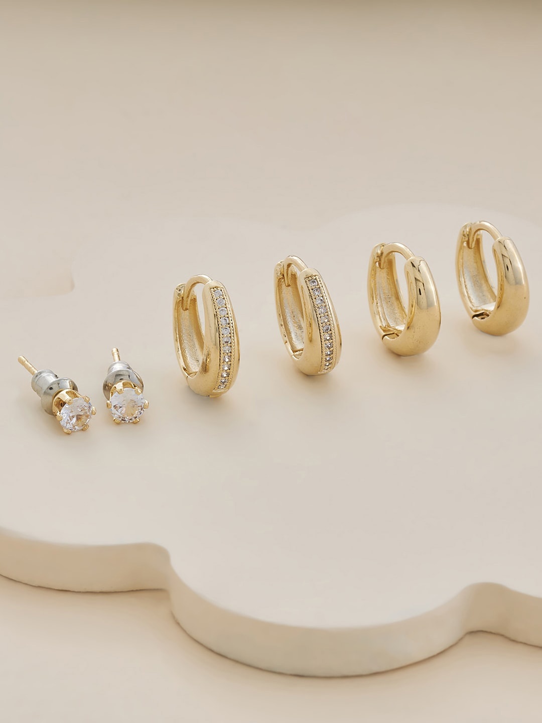 

Kushal's Fashion Jewellery Set Of 3 Gold-Plated Circular Hoop Earrings, White