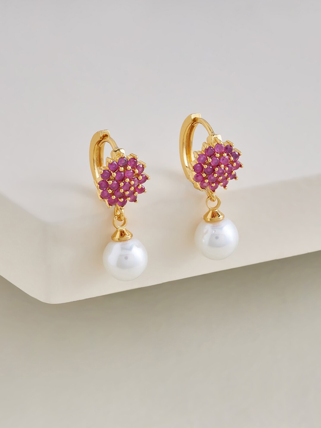 

Kushal's Fashion Jewellery Gold Plated Floral Drop Earrings, Red