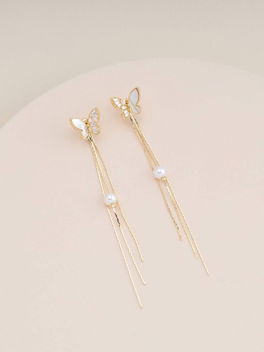 

Kushal's Fashion Jewellery Gold Plated CZ Studded Contemporary Drop Earrings, White