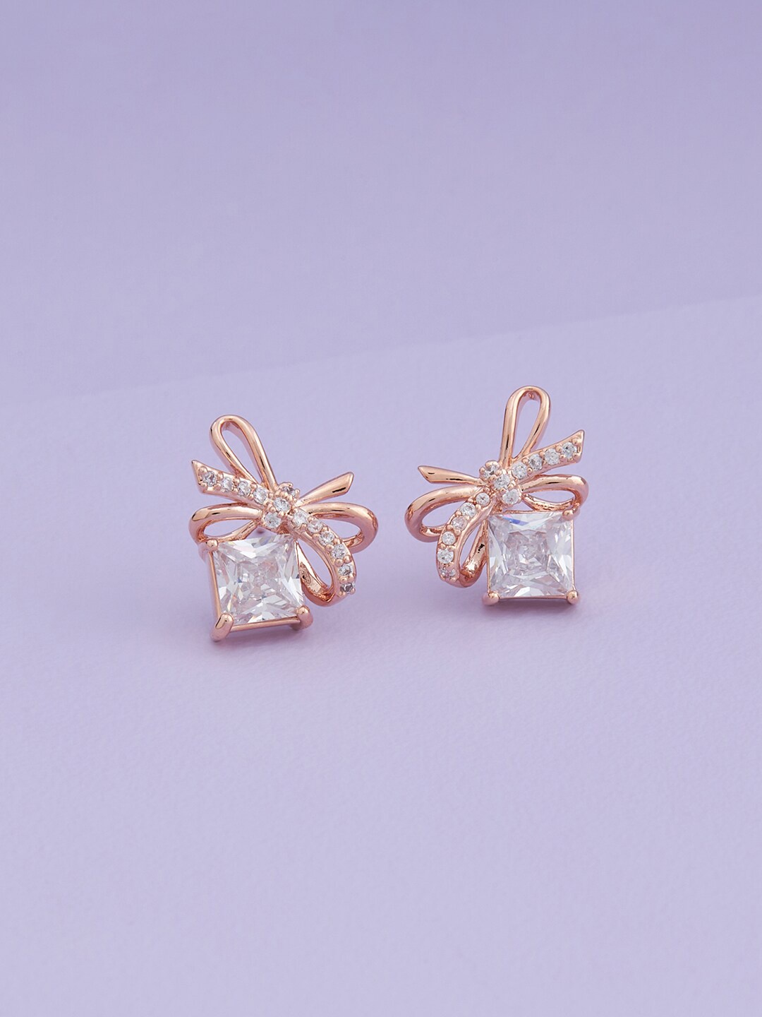 

Kushal's Fashion Jewellery Rose Gold-Plated Cubic Zirconia Contemporary Studs Earrings, White