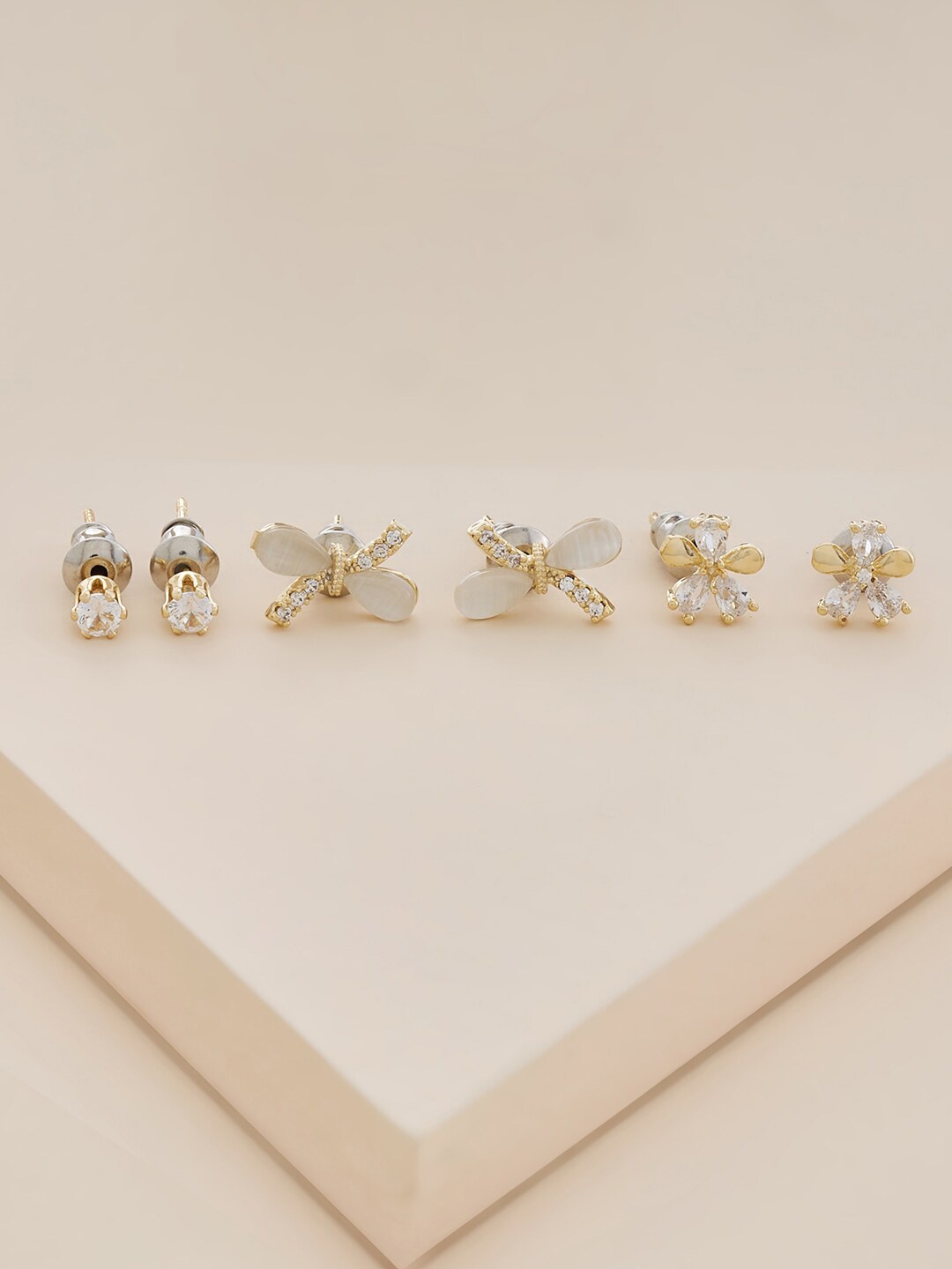 

Kushal's Fashion Jewellery Set Of 3 Gold-Plated Contemporary Studs Earrings, White