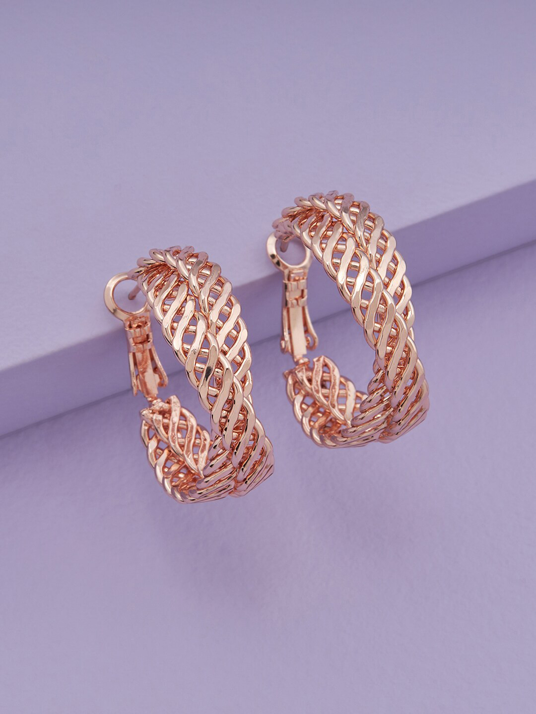 

Kushal's Fashion Jewellery Rose-Gold Plated Contemporary Hoop Earrings, Na