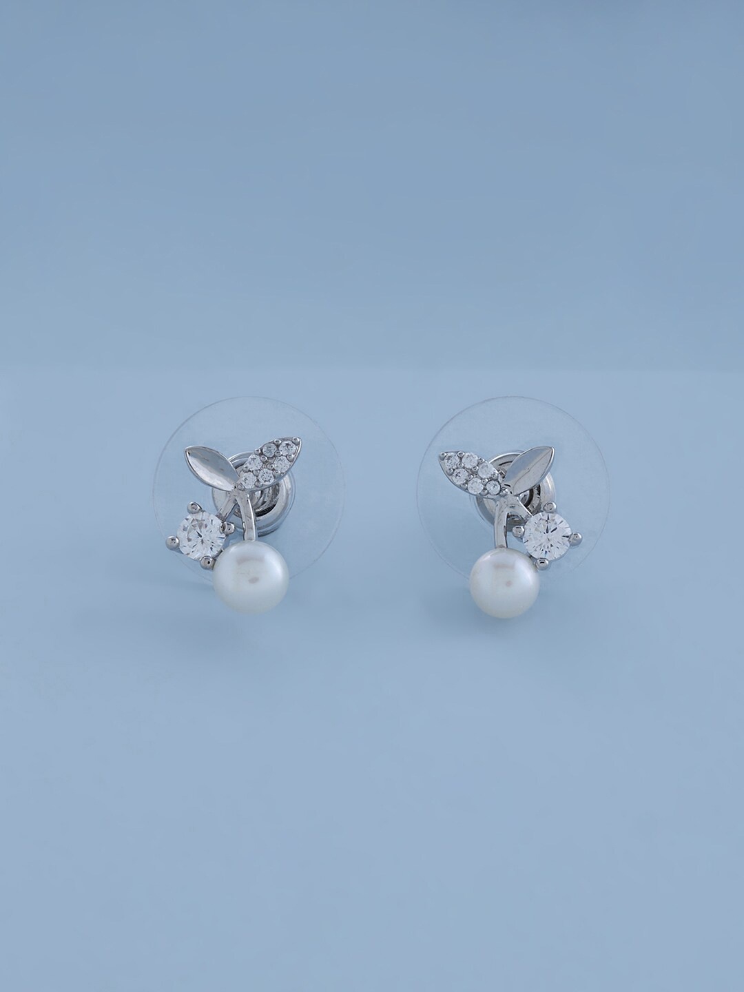 

Kushal's Fashion Jewellery Rhodium-Plated Contemporary Pearl Studs Earrings, Silver