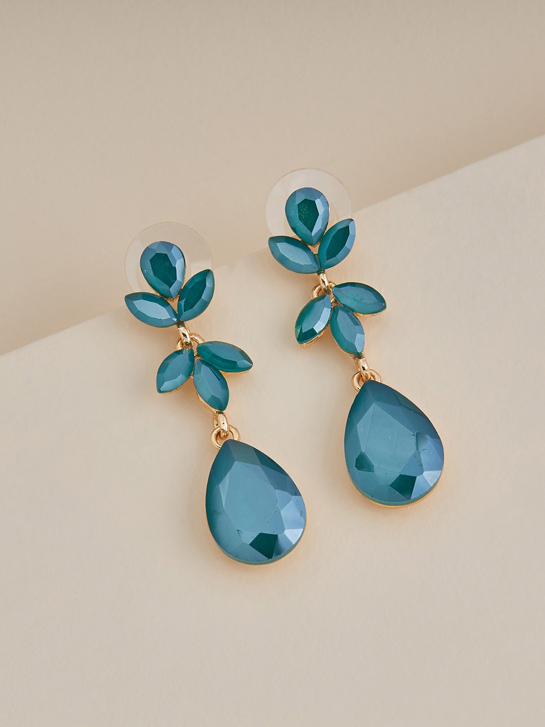 

Kushal's Fashion Jewellery Gold-Plated Teardrop Shaped Drop Earrings, Teal