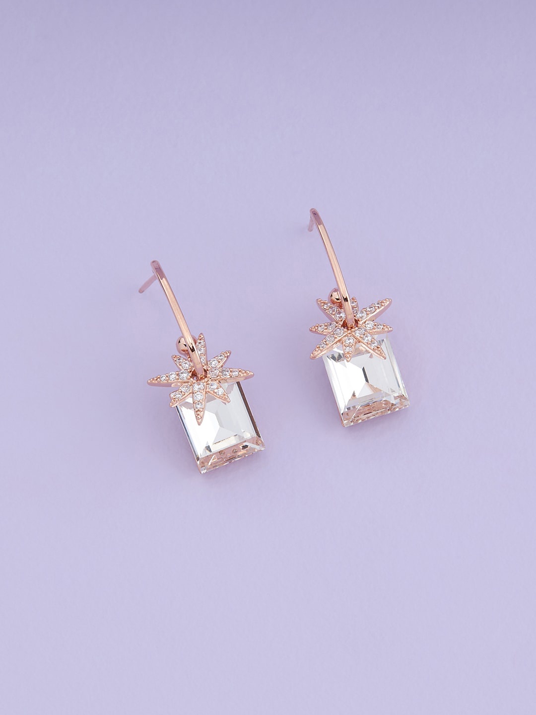 

Kushal's Fashion Jewellery Rose Gold-Plated Cubic Zirconia Studded Drop Earrings