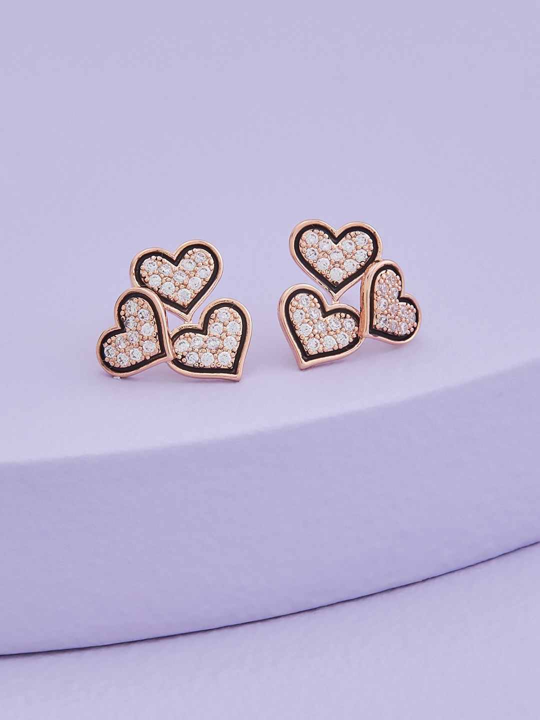 

Kushal's Fashion Jewellery Rose-Gold Plated Heart Shaped CZ Studs Earrings, White