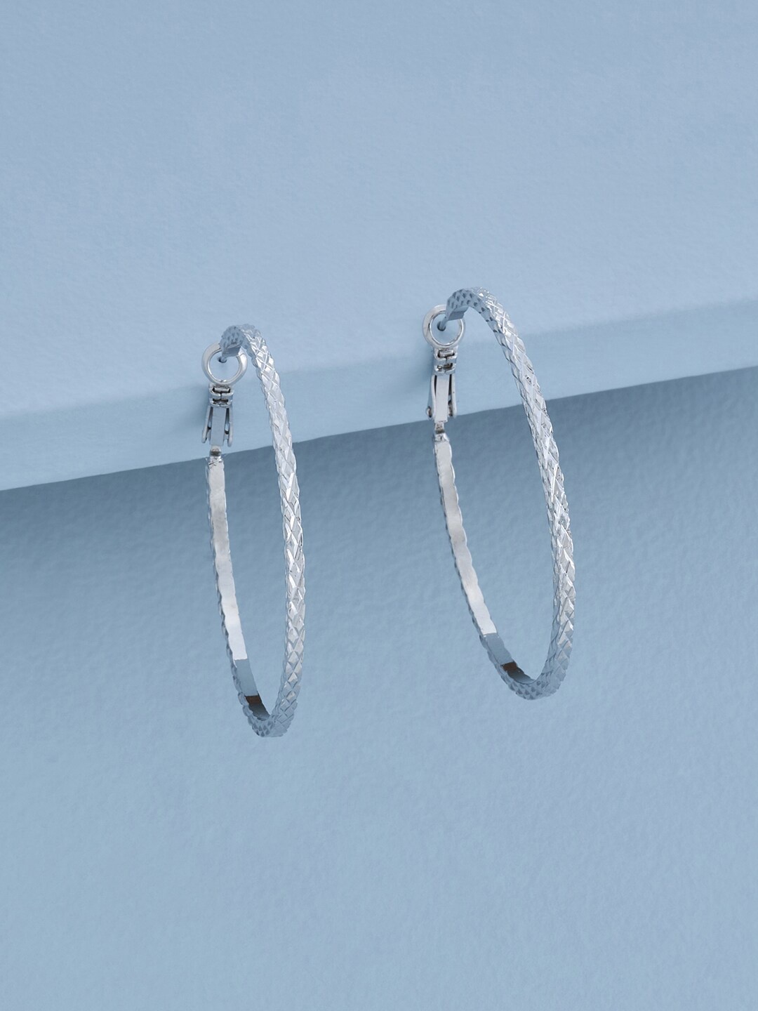 

Kushal's Fashion Jewellery Rhodium-Plated Circular Hoop Earrings, Silver