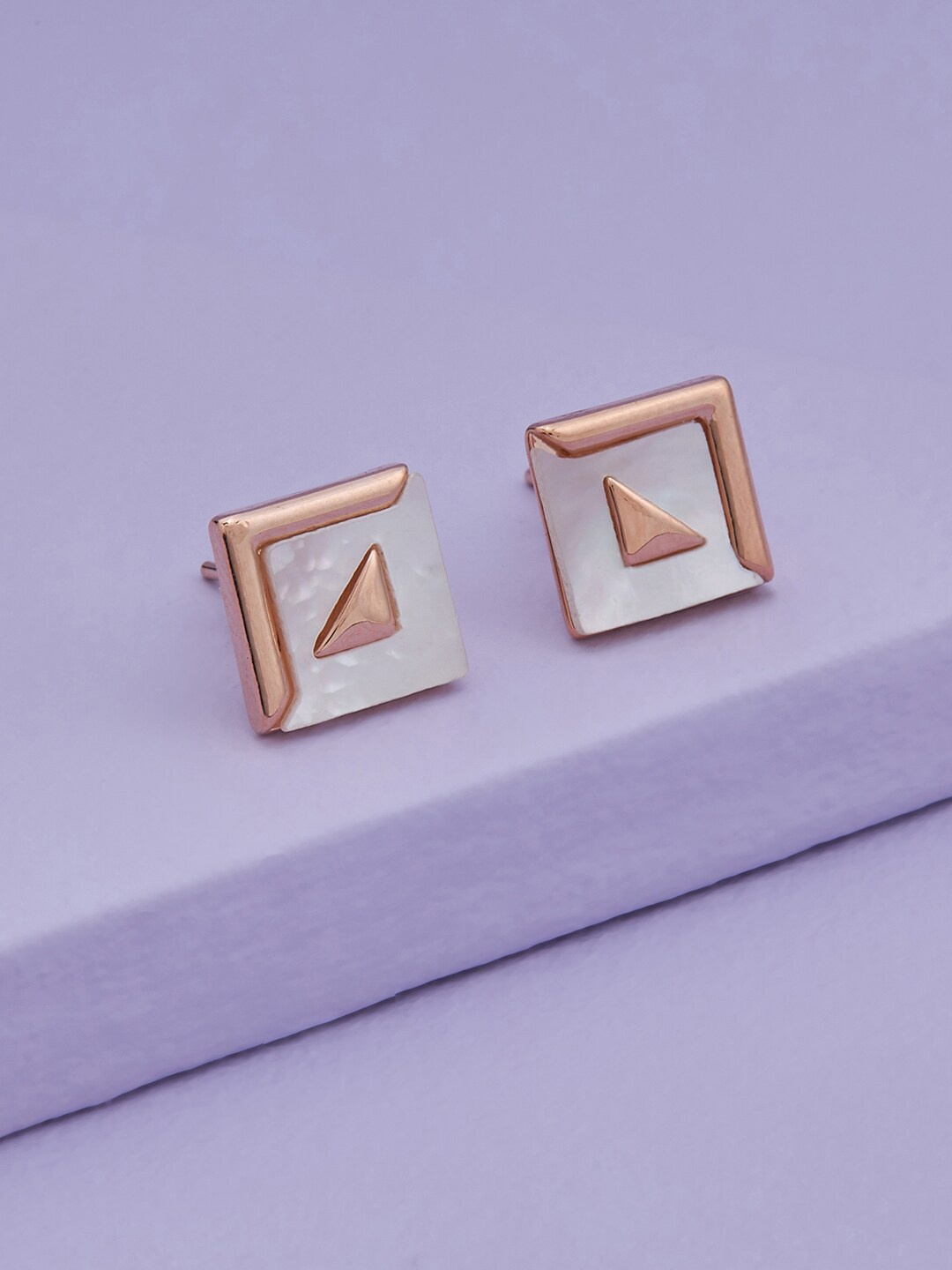 

Kushal's Fashion Jewellery Rose Gold-Plated Square Studs Earrings, White