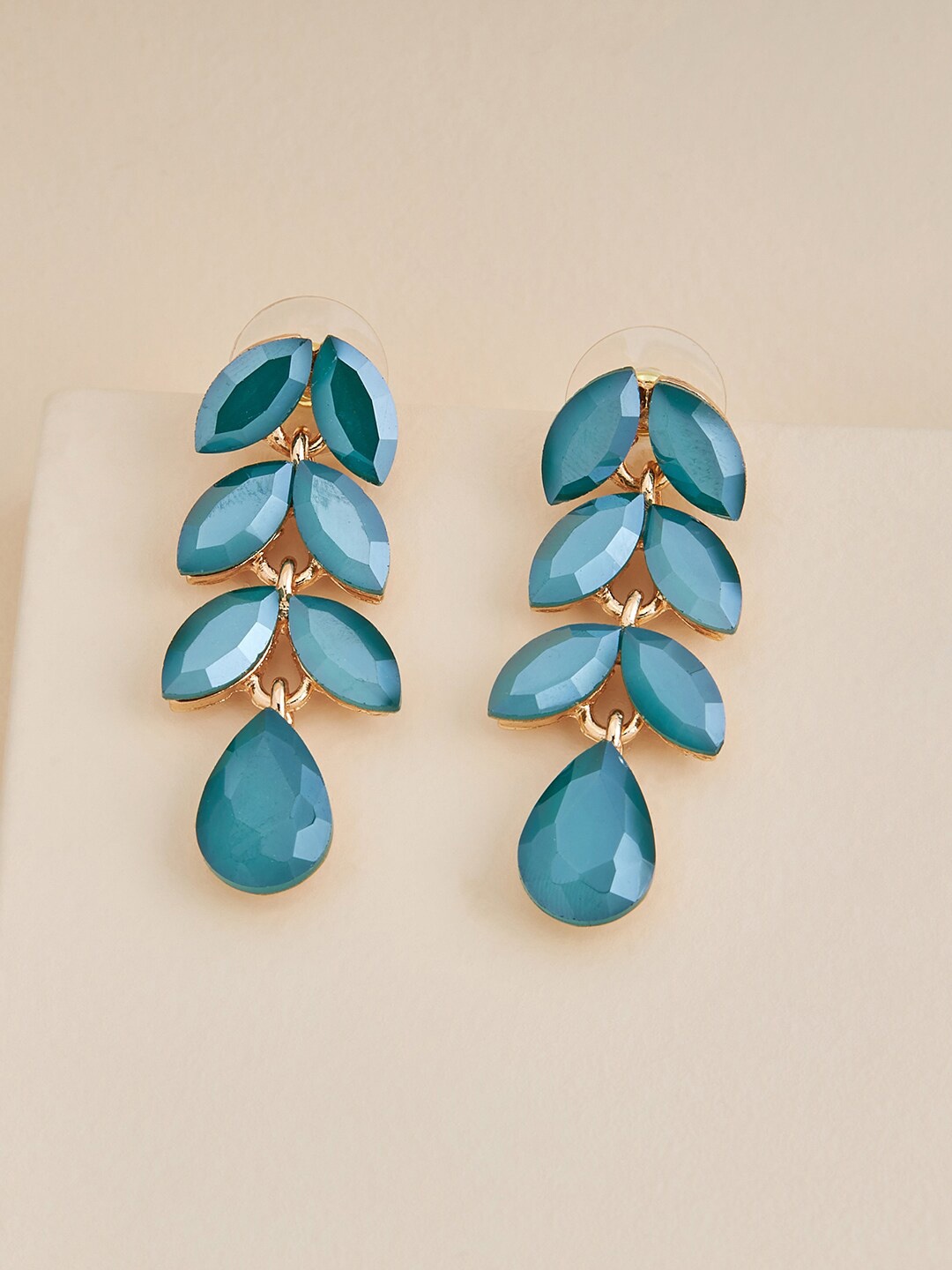 

Kushal's Fashion Jewellery Gold-Plated Stone-Studded Contemporary Drop Earrings, Teal
