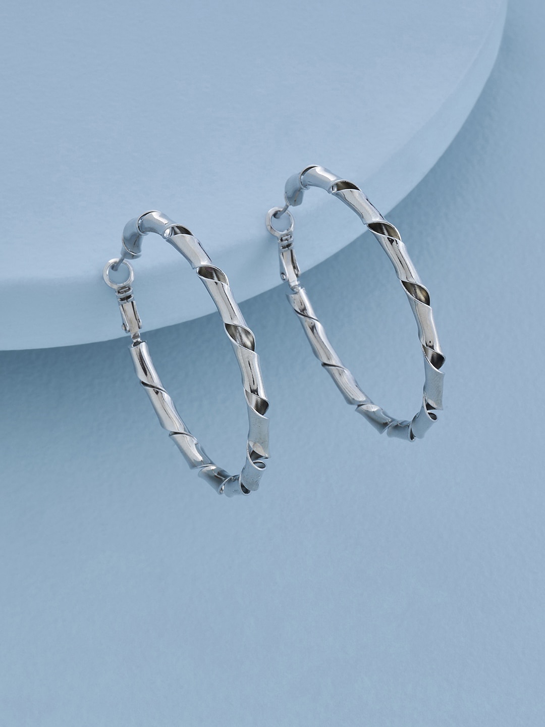 

Kushal's Fashion Jewellery Rhodium-Plated Contemporary Hoop Earrings, Silver