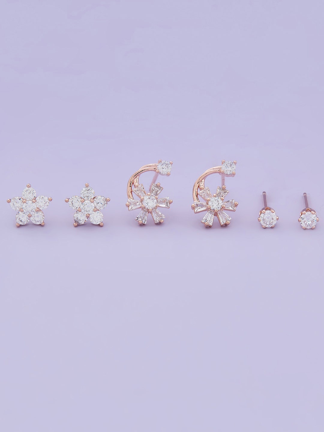 

Kushal's Fashion Jewellery Set Of 3 Rose-Gold Plated Contemporary Studs, White