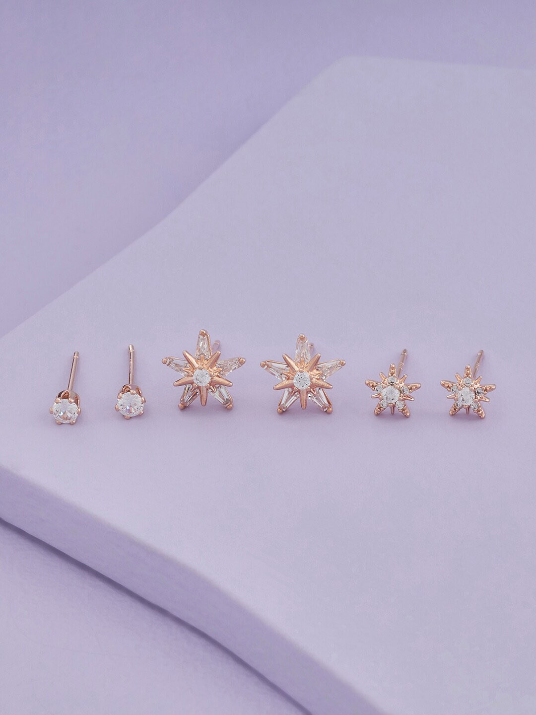 

Kushal's Fashion Jewellery Pack Of 3 Rose Gold-Plated Contemporary Studs Earrings, White
