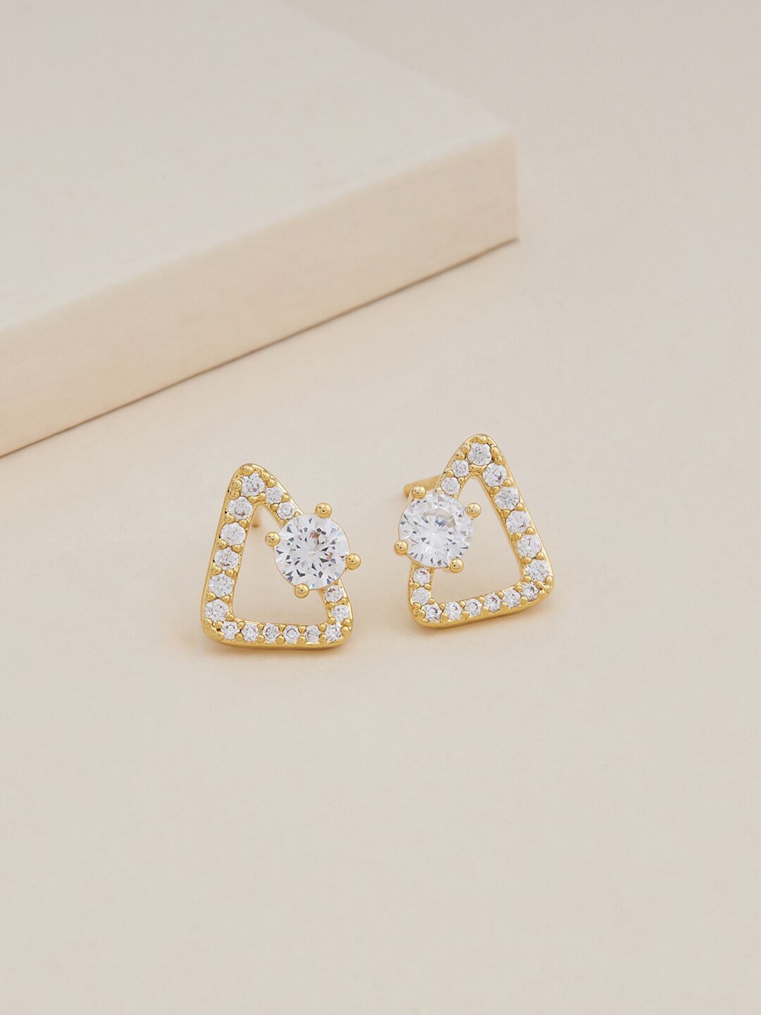 

Kushal's Fashion Jewellery Gold-Plated Triangular Shaped Studs Earrings