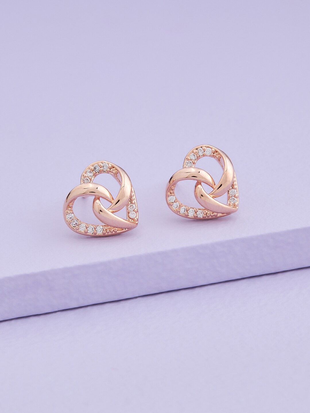 

Kushal's Fashion Jewellery Rose Gold-Plated Cubic Zirconia Studded Studs Earrings