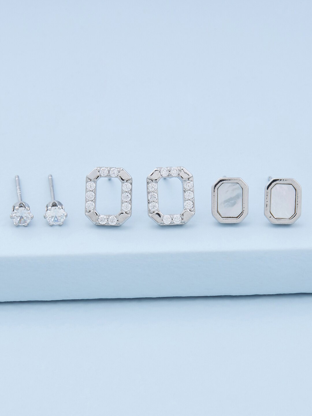 

Kushal's Fashion Jewellery Pack of 3 Rhodium Plated Contemporary Studs Earrings, White