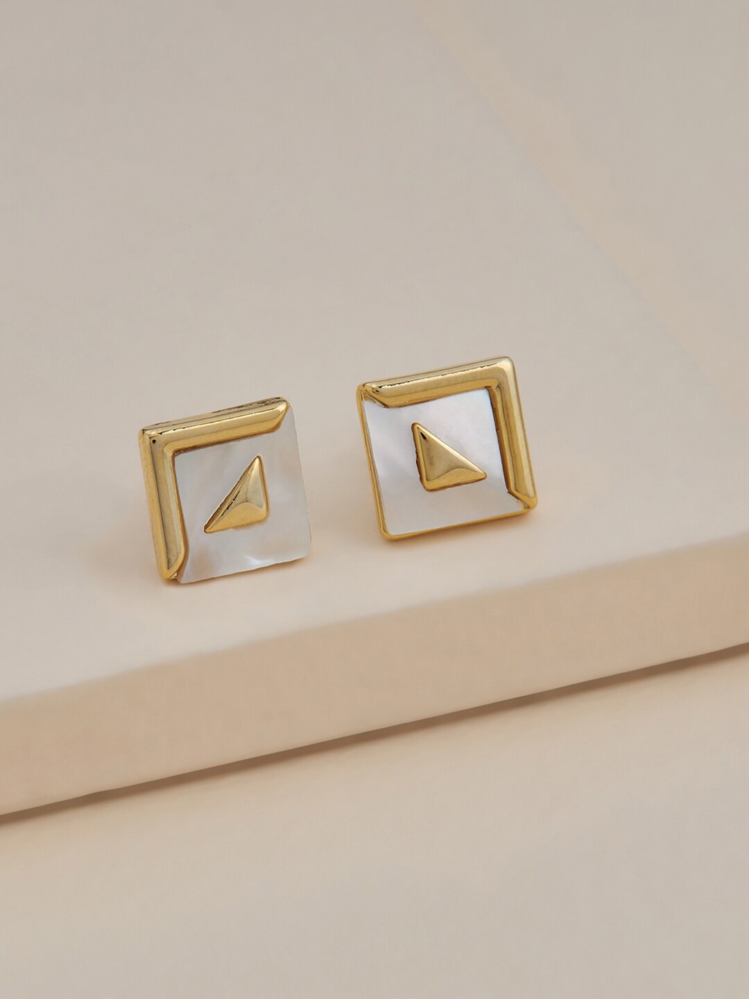 

Kushal's Fashion Jewellery Gold-Plated Square Studs Earrings, White