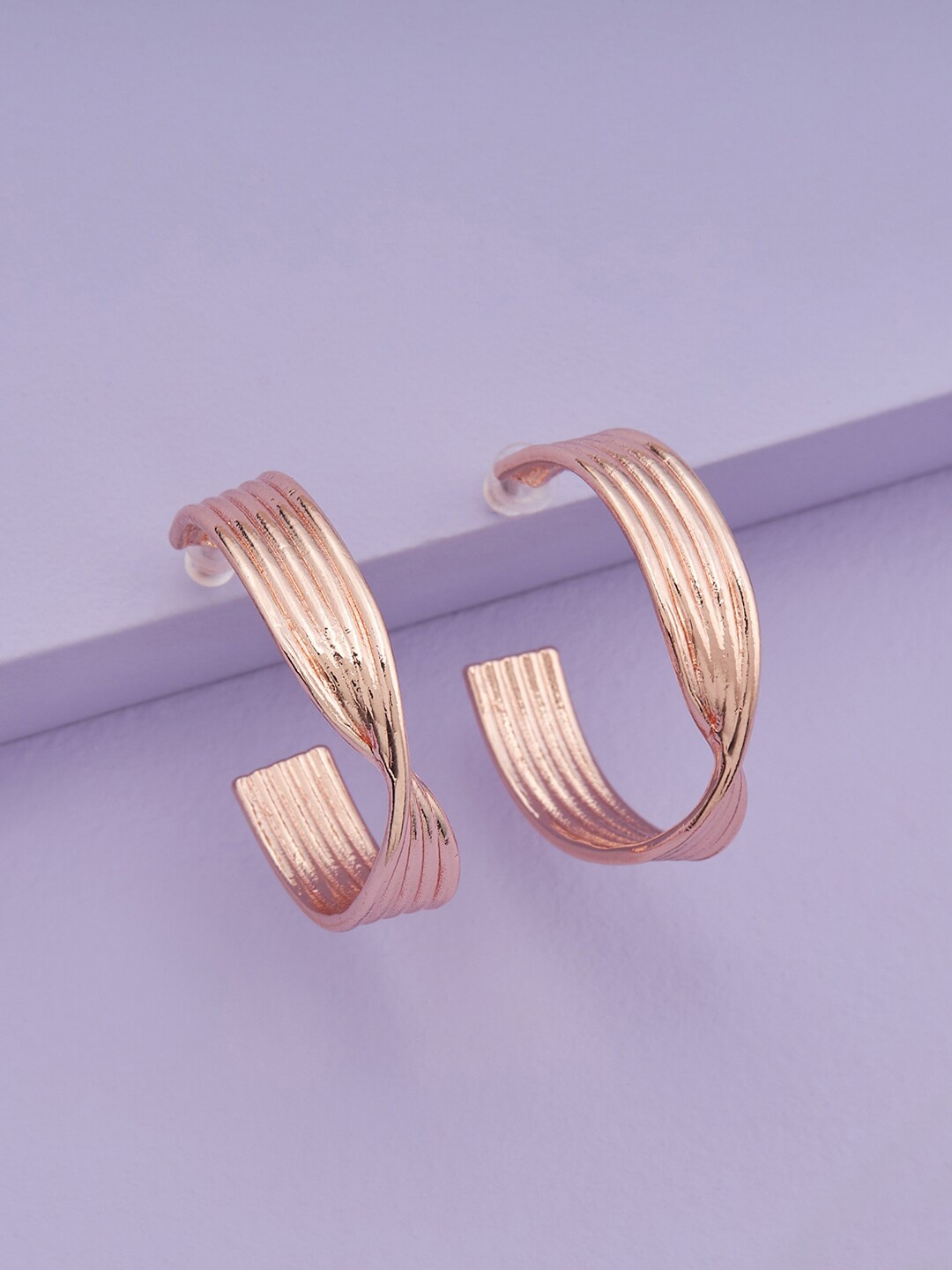 

Kushal's Fashion Jewellery Rose Gold-Plated Circular Half Hoop Earrings