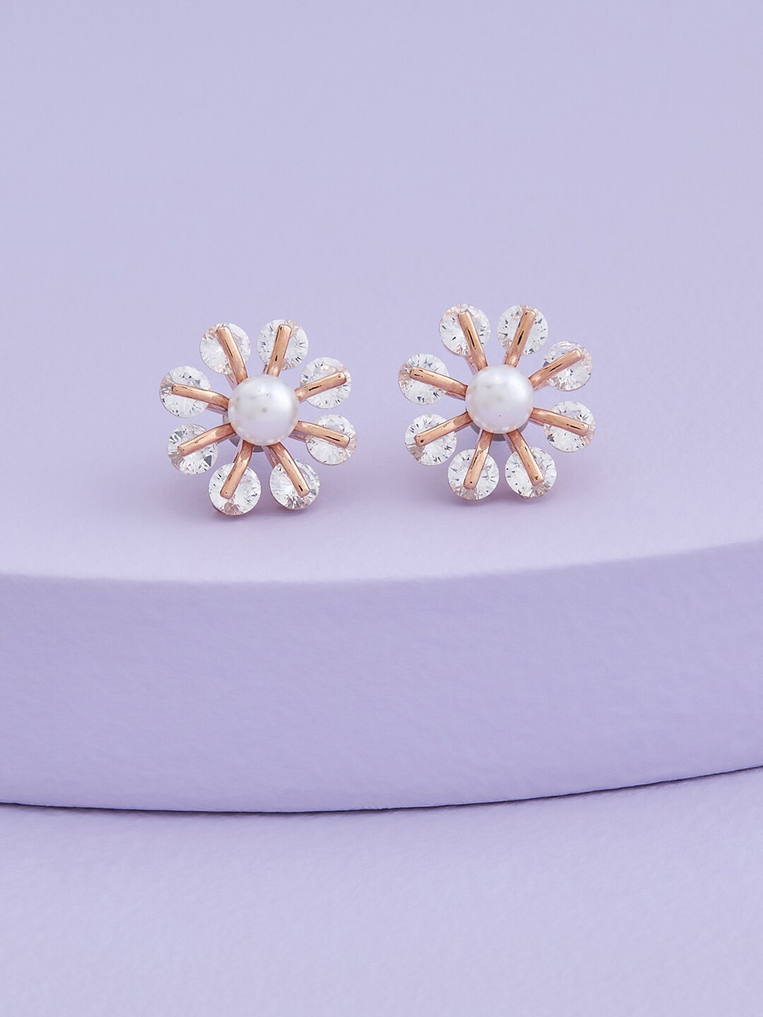 

Kushal's Fashion Jewellery Rose Gold-Plated Contemporary Studs Earrings, White