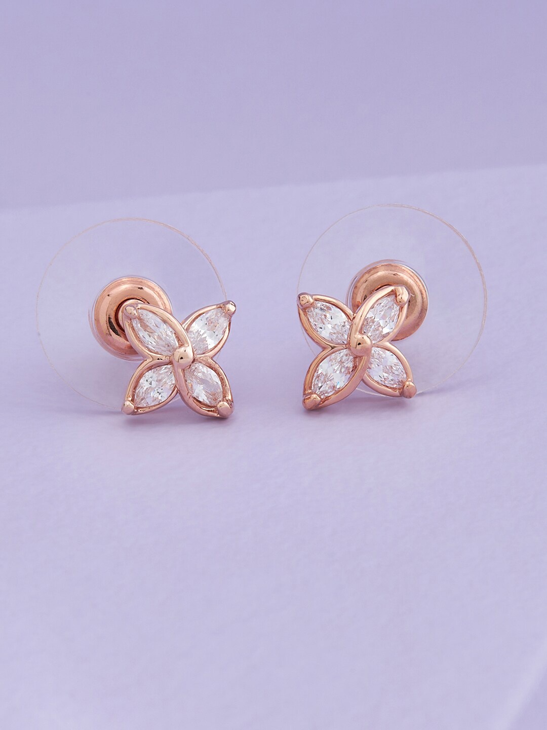 

Kushal's Fashion Jewellery Rose Gold-Plated Contemporary Studs Earrings, White