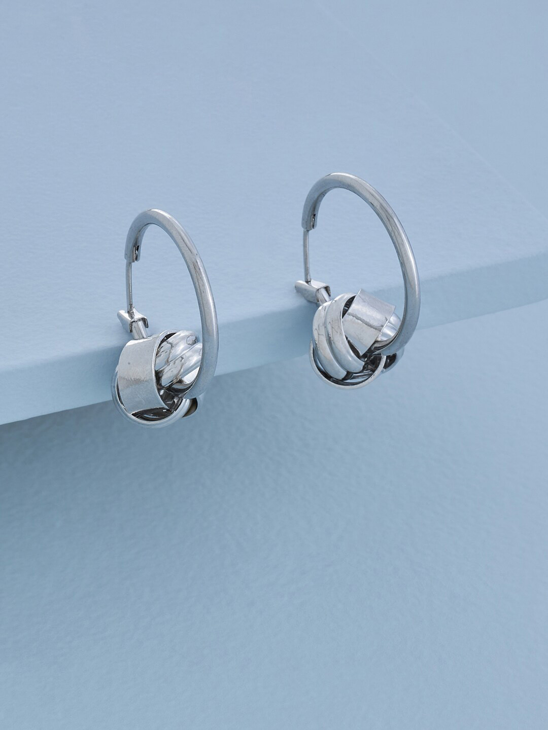 

Kushal's Fashion Jewellery Rhodium-Plated Contemporary Hoop Earrings, Silver