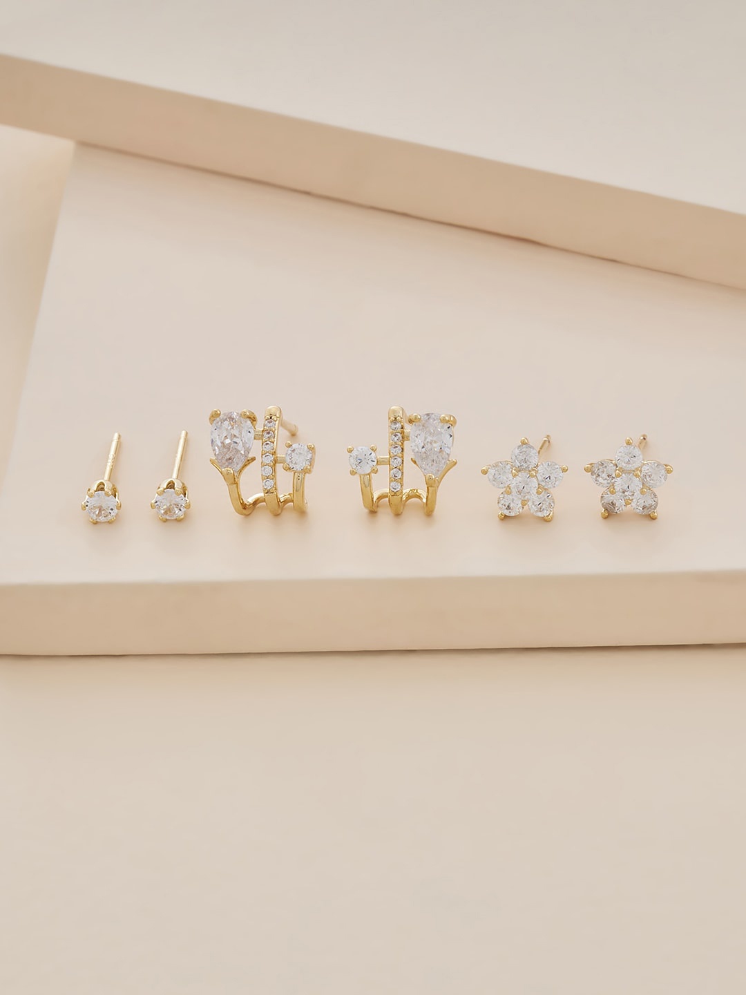 

Kushal's Fashion Jewellery Set Of 3 Gold-Plated Contemporary Studs Earrings, White