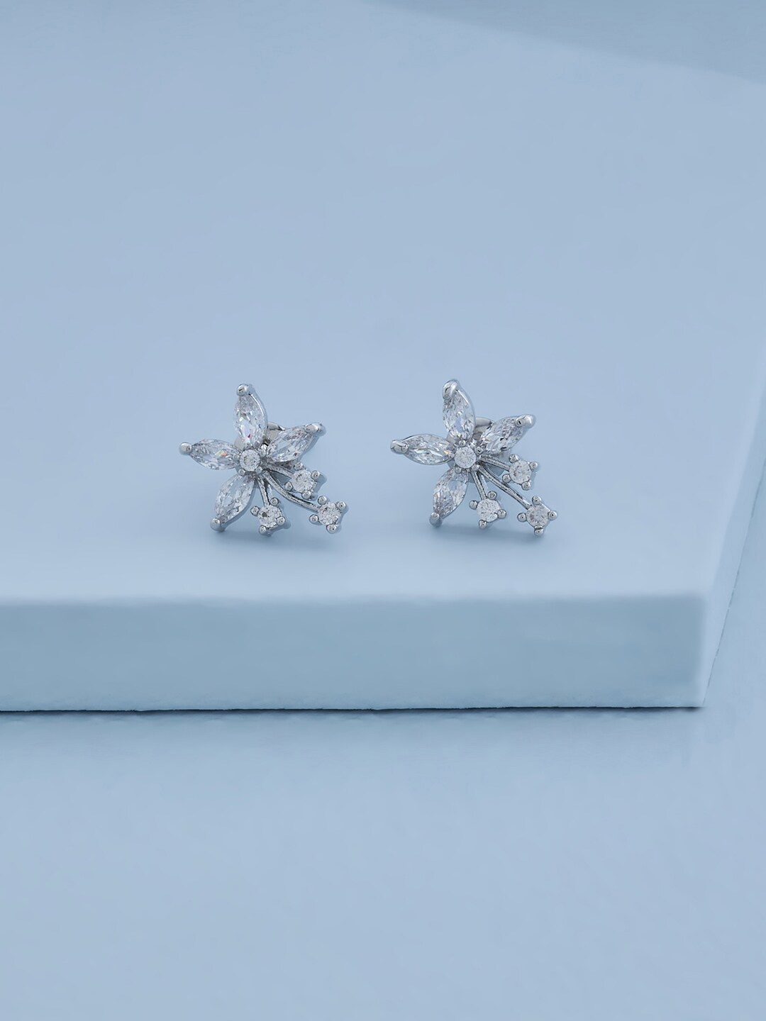 

Kushal's Fashion Jewellery Rhodium-Plated Cubic Zirconia Floral Studs Earrings, White
