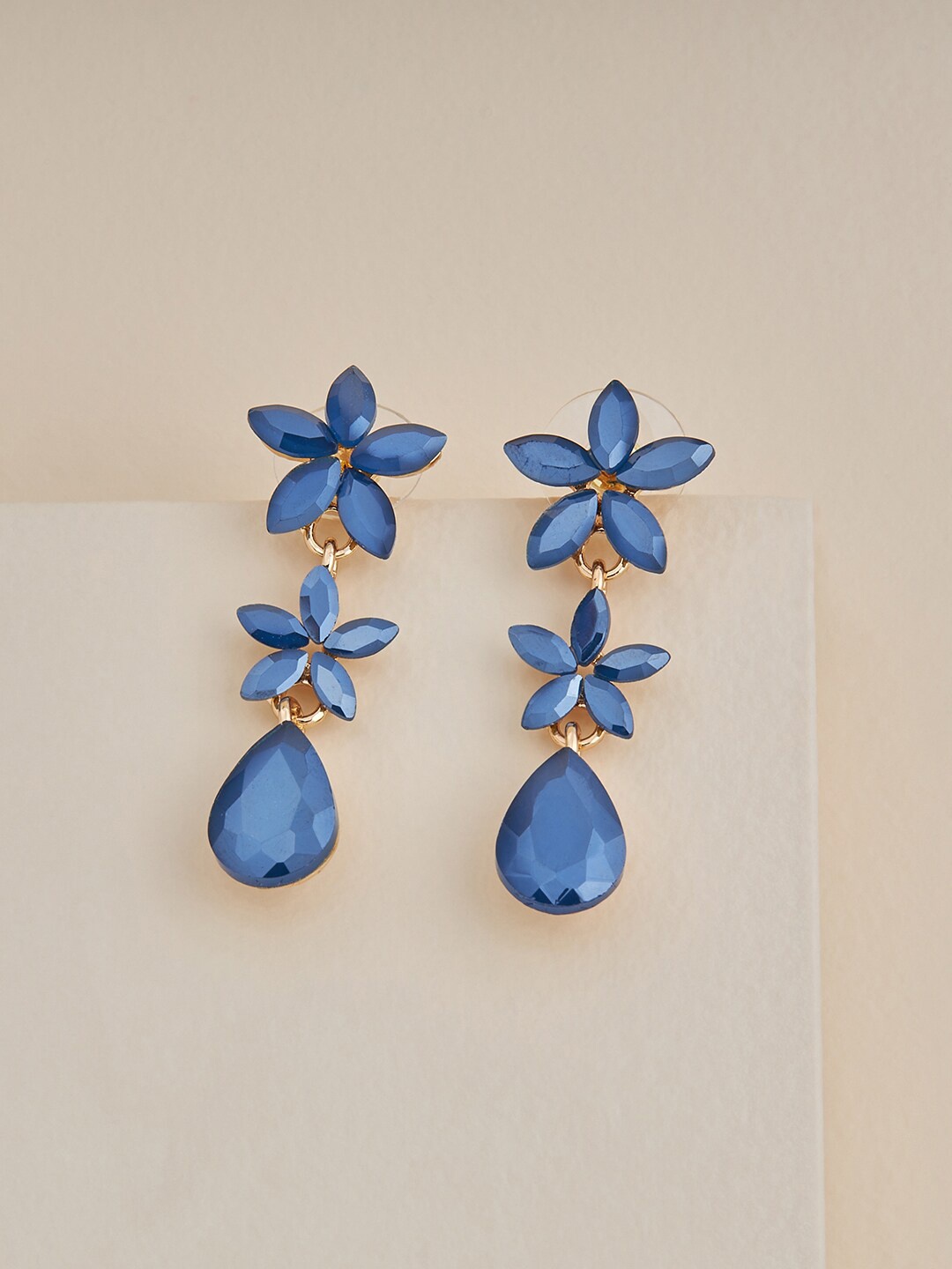 

Kushal's Fashion Jewellery Gold-Plated Teardrop Shaped Drop Earrings, Blue