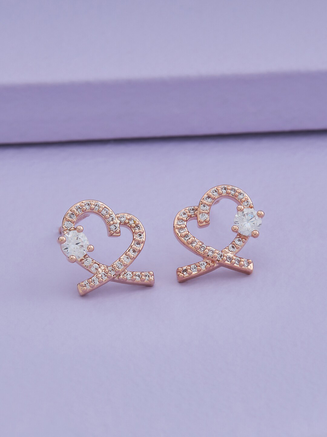 

Kushal's Fashion Jewellery Rose-Gold Plated Heart Shaped Studs Earrings