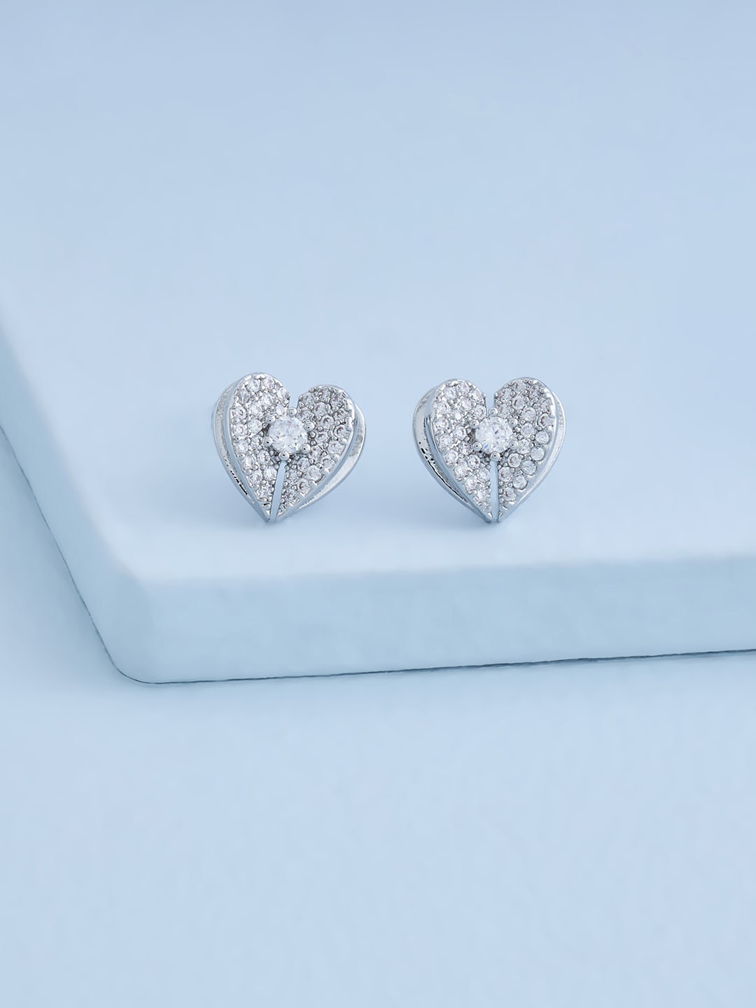 

Kushal's Fashion Jewellery Rhodium Plated Heart Shaped Studs Earrings, Silver