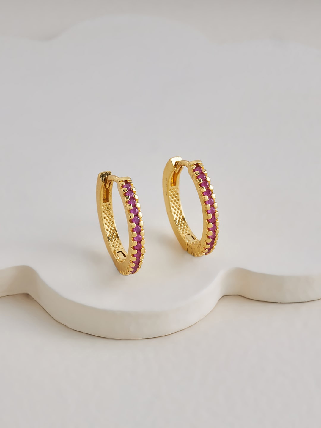 

Kushal's Fashion Jewellery Gold-Plated Cubic Zirconia Circular Hoop Earrings, Pink