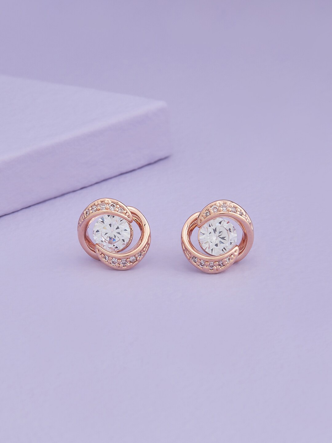 

Kushal's Fashion Jewellery Rose Gold-Plated Contemporary Studs Earrings, White