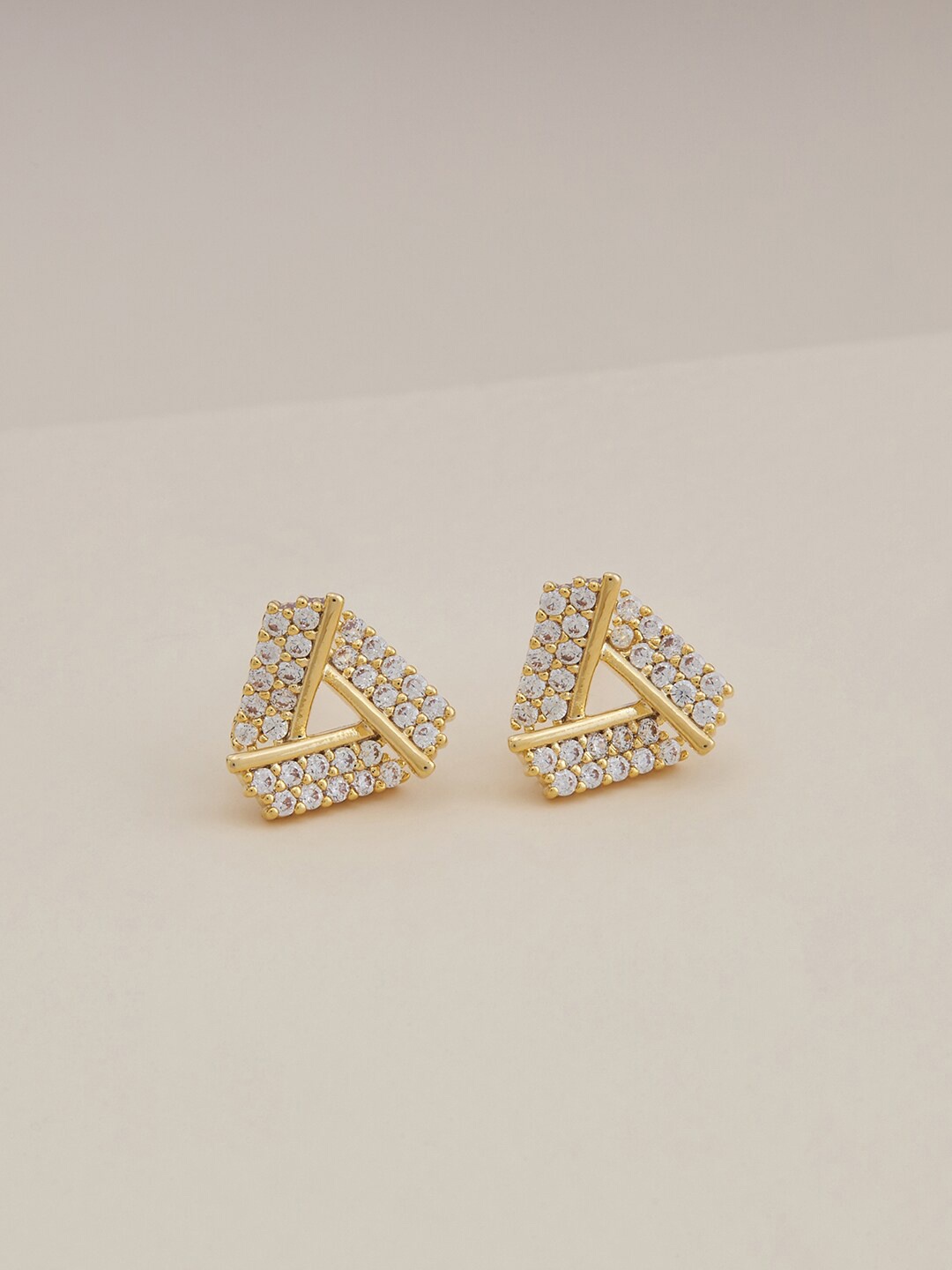 

Kushal's Fashion Jewellery Gold Plated CZ Triangular Studs Earrings, White