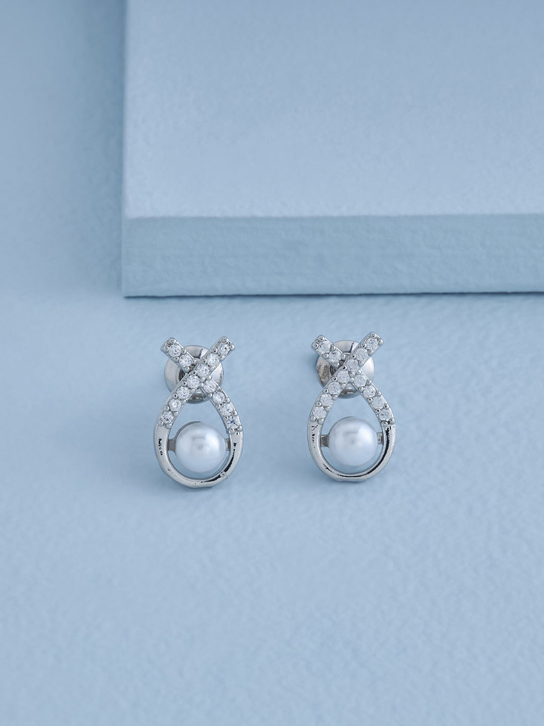 

Kushal's Fashion Jewellery Rhodium Plated Contemporary Studs Earrings, Silver