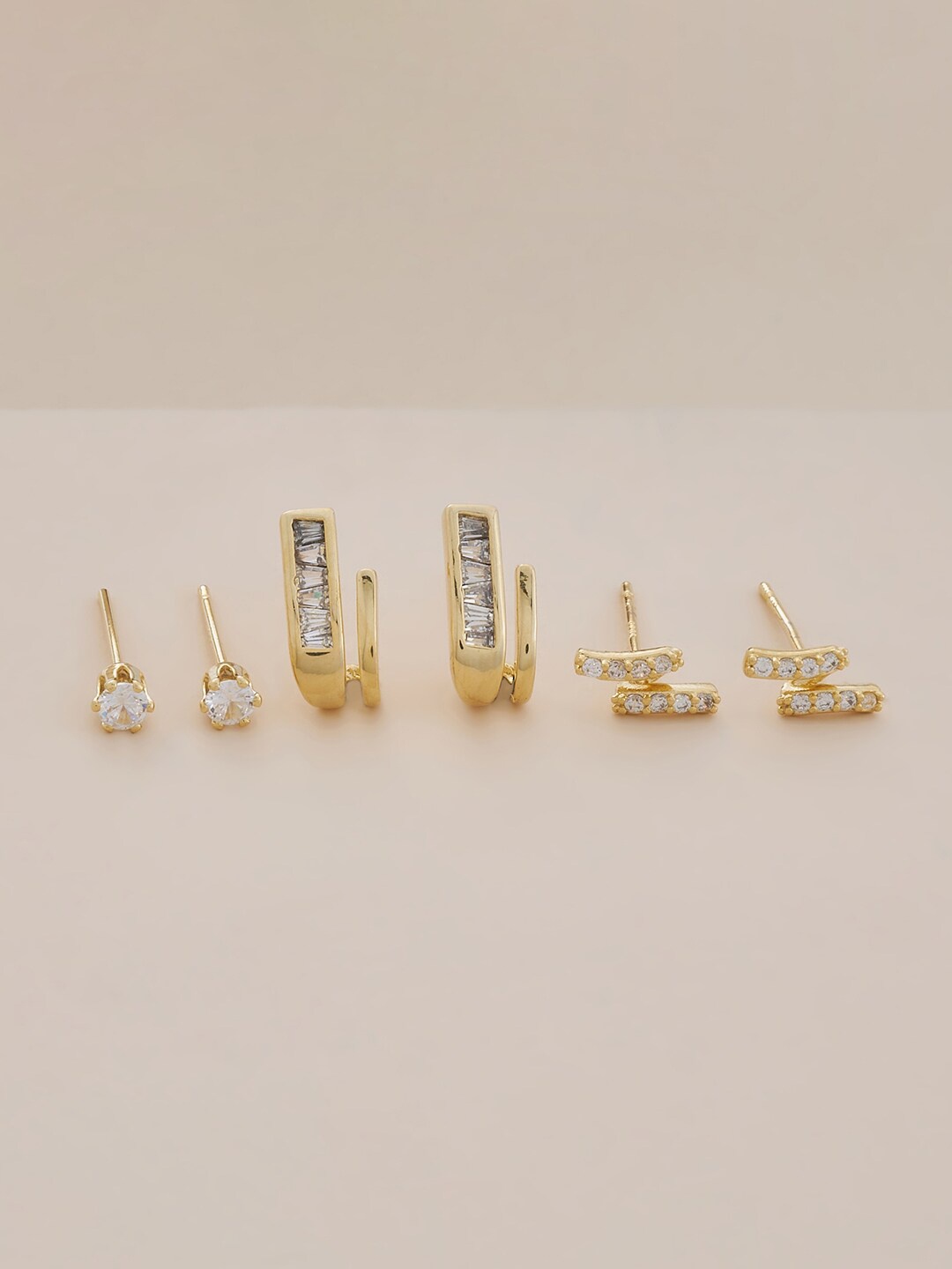 

Kushal's Fashion Jewellery Set Of 3 Gold-Plated Contemporary Studs Earrings, White