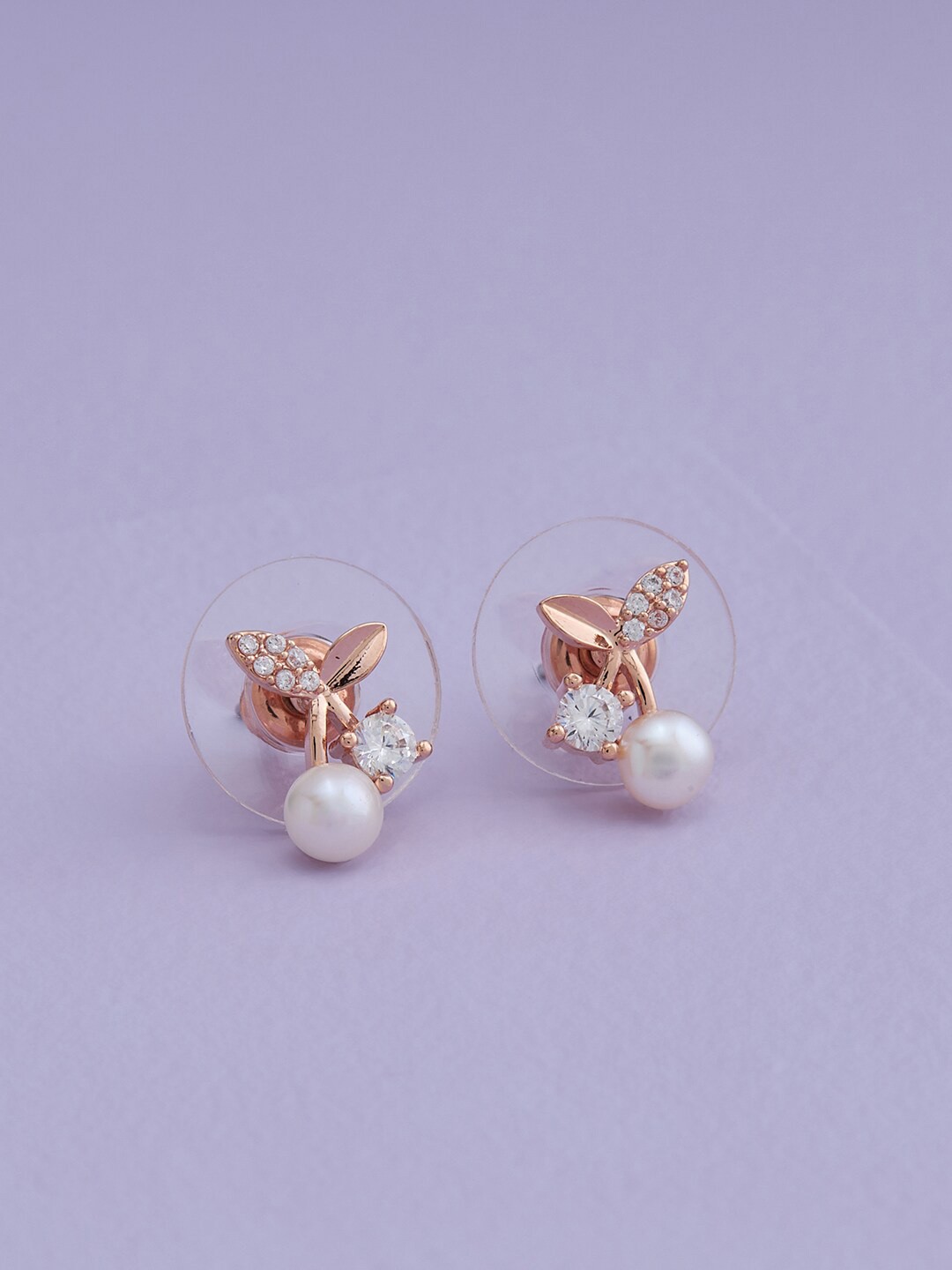 

Kushal's Fashion Jewellery Rose-Gold Plate Contemporary Studs Earrings, White