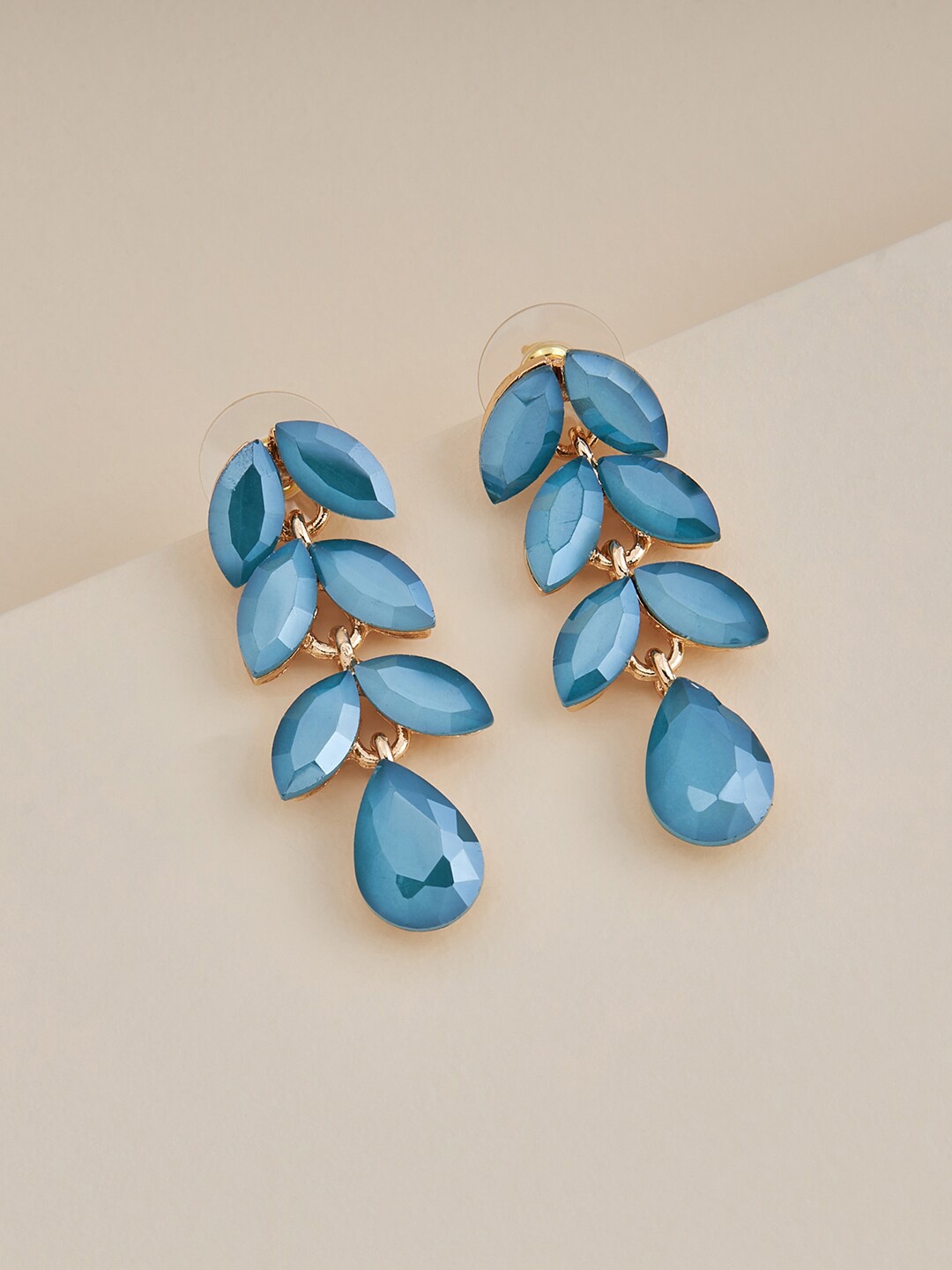 

Kushal's Fashion Jewellery Gold-Plated Leaf Shaped Drop Earrings, Sea green