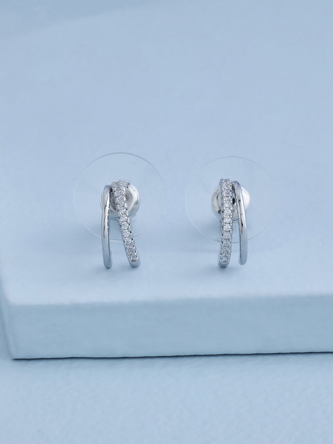

Kushal's Fashion Jewellery Rhodium-Plated Contemporary Half Hoop Earrings, White