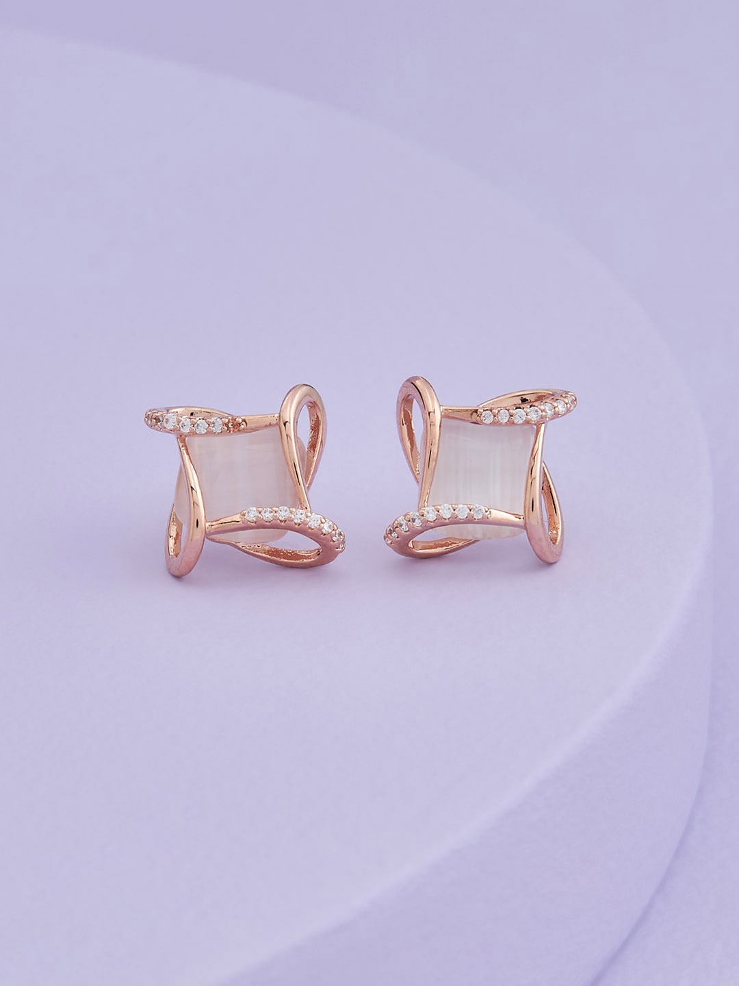 

Kushal's Fashion Jewellery Rose-Gold Plated Contemporary Studs Earrings, White