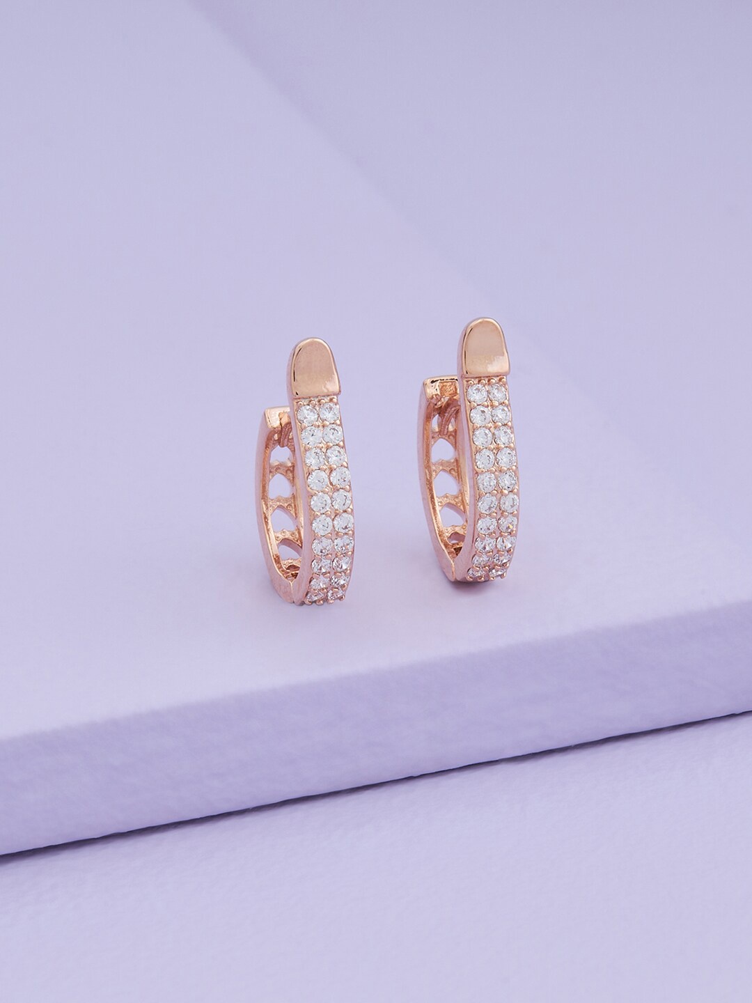 

Kushal's Fashion Jewellery Rose-Gold Plated Contemporary Half Hoop Earrings