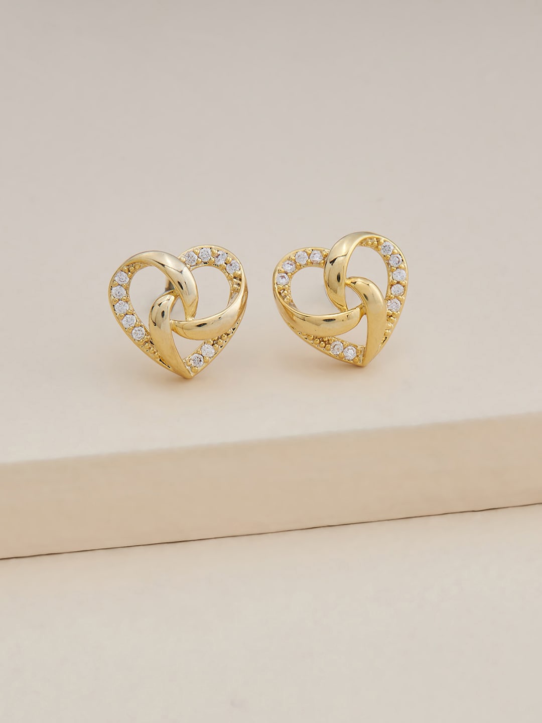 

Kushal's Fashion Jewellery Gold-Plated Heart Shaped Studs Earrings, White