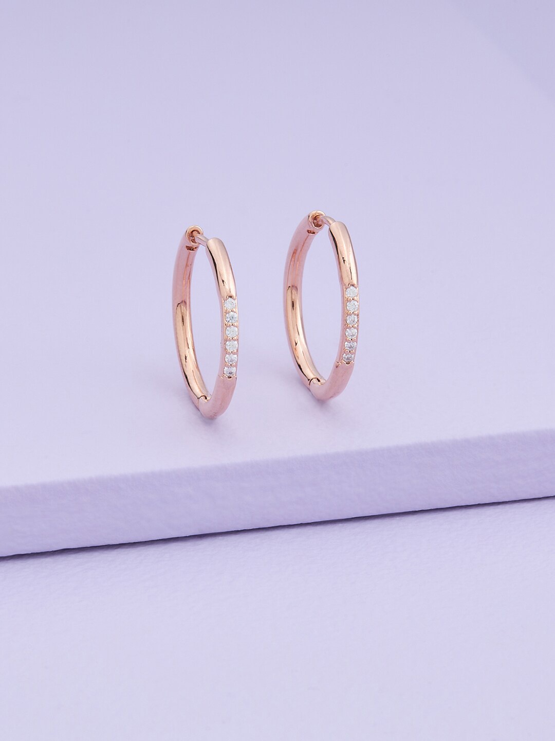 

Kushal's Fashion Jewellery Rose-Gold Plated Contemporary Hoop Earrings, White