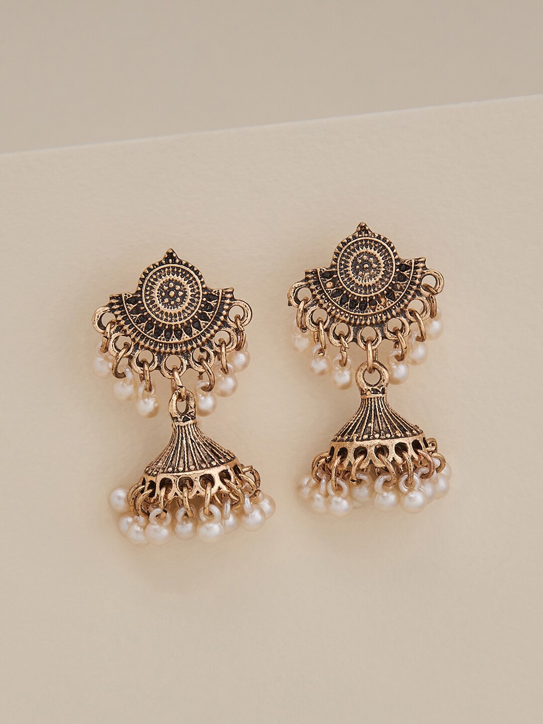 

Kushal's Fashion Jewellery Gold-Plated Contemporary Jhumkas Earrings, White