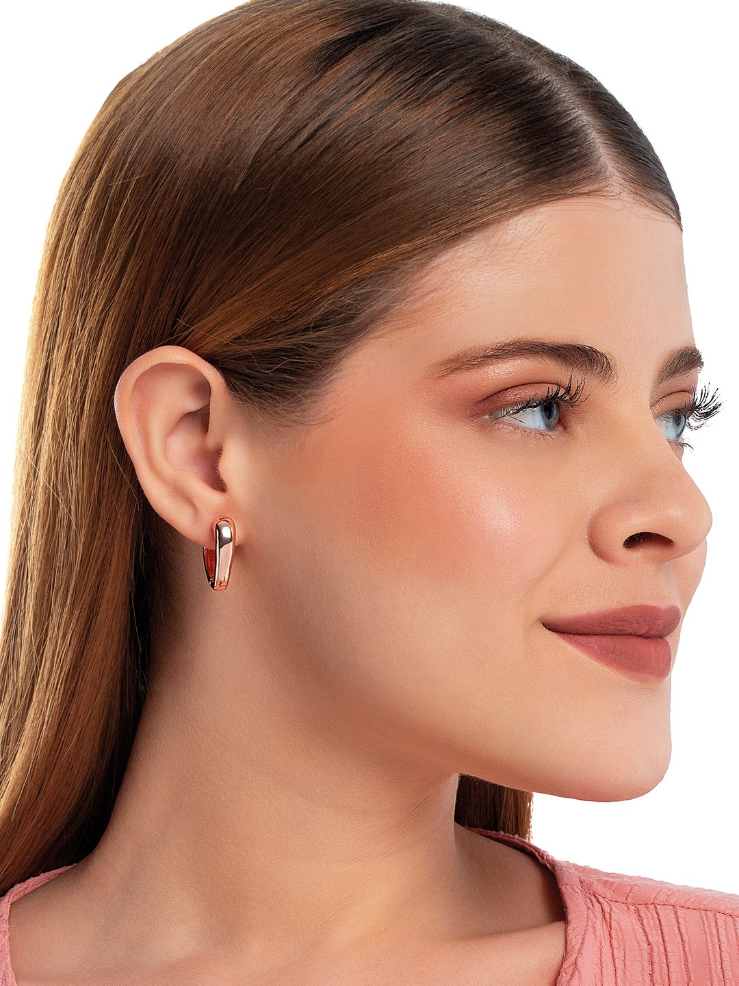 

Kushal's Fashion Jewellery Rose-Gold Plated Contemporary Hoop Earrings, Na
