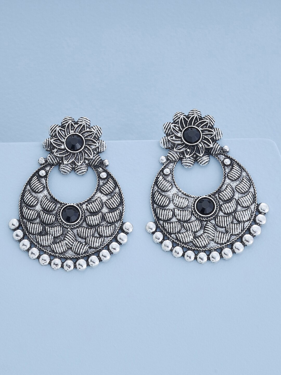 

Kushal's Fashion Jewellery Rhodium-Plated Contemporary Chandbalis Earrings, Black