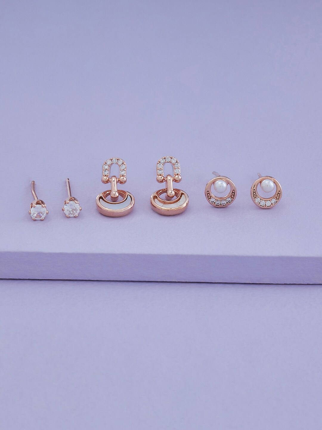 

Kushal's Fashion Jewellery Pack of 3 Rose Gold-Plated Contemporary Studs Earrings