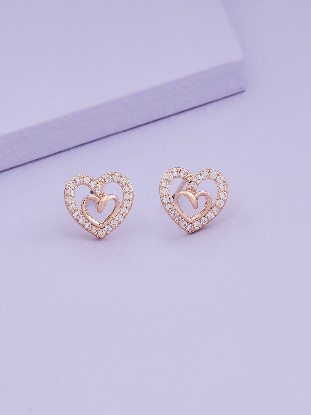 

Kushal's Fashion Jewellery Rose Gold-Plated Heart Shaped Studs Earrings, White